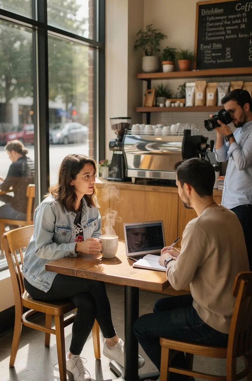 Zespół kreatywny omawiający plan sesji zdjęciowej i wideo dostosowany do indywidualnych potrzeb klienta.