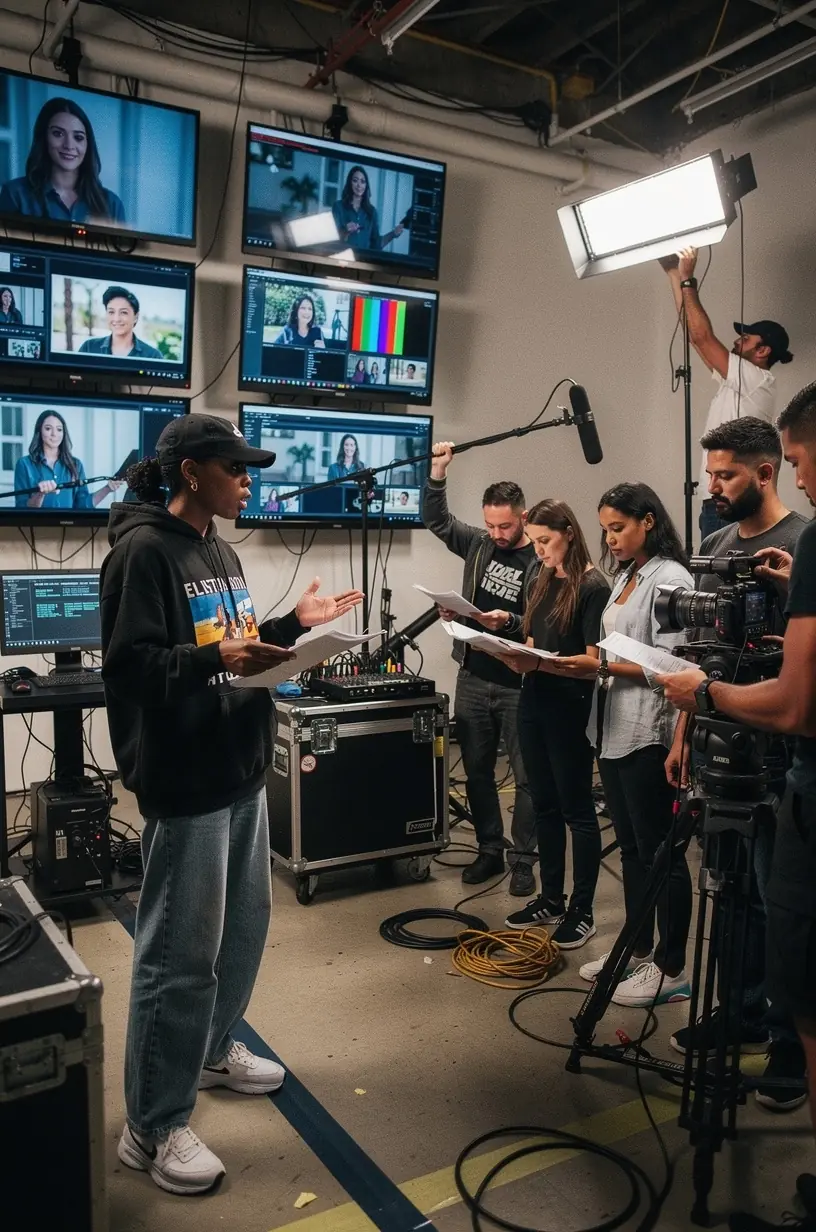 Sesja zdjęciowa osoby budującej swoją markę osobistą z wykorzystaniem profesjonalnego tła i rekwizytów.